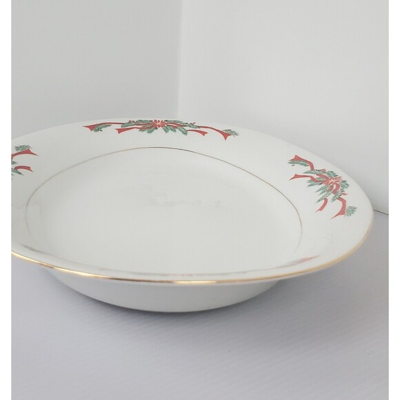 Vintage Tienshan Oval Platter Fine China Poinsettia & Ribbon Christmas 14" Plate - Picture 8 of 8
